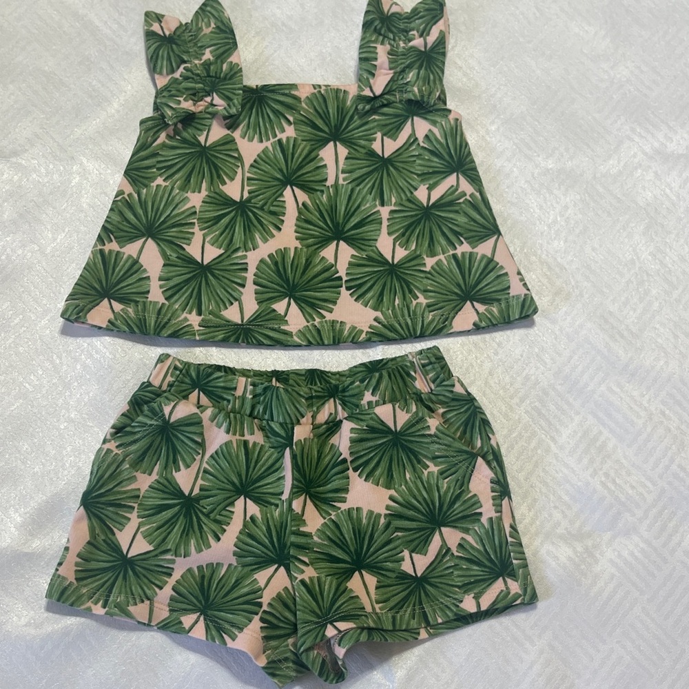 Janie and Jack Green Palm Leaf Print Tank and Shorts Set